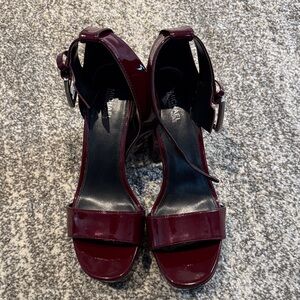 MICHAEL Michael Kors Burgundy Patent Block Heel Sandals